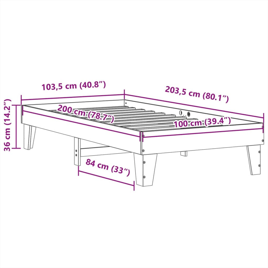 Bedframe zonder matras massief grenenhout wit 140x200 cm