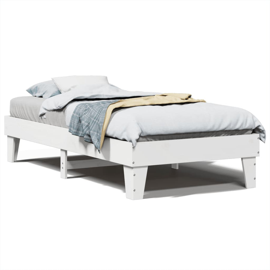 Bedframe zonder matras massief grenenhout wit 90x200 cm