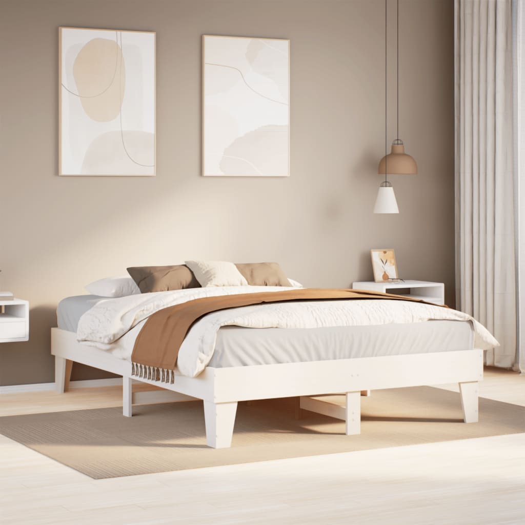 Bedframe zonder matras massief grenenhout wit 140x190 cm