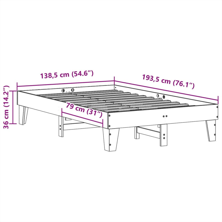 Bedframe zonder matras massief grenenhout wit 135x190 cm