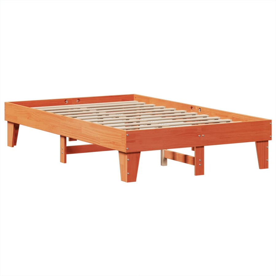 Bedframe zonder matras massief grenenhout wasbruin 135x190 cm