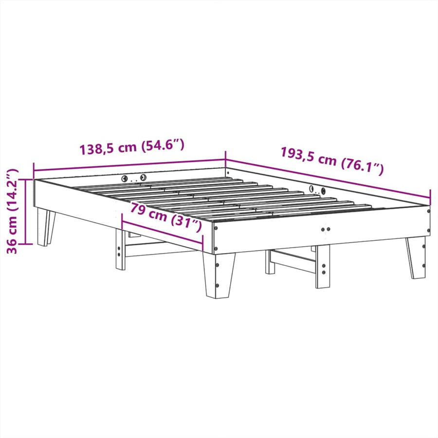 Bedframe zonder matras massief grenenhout wasbruin 135x190 cm