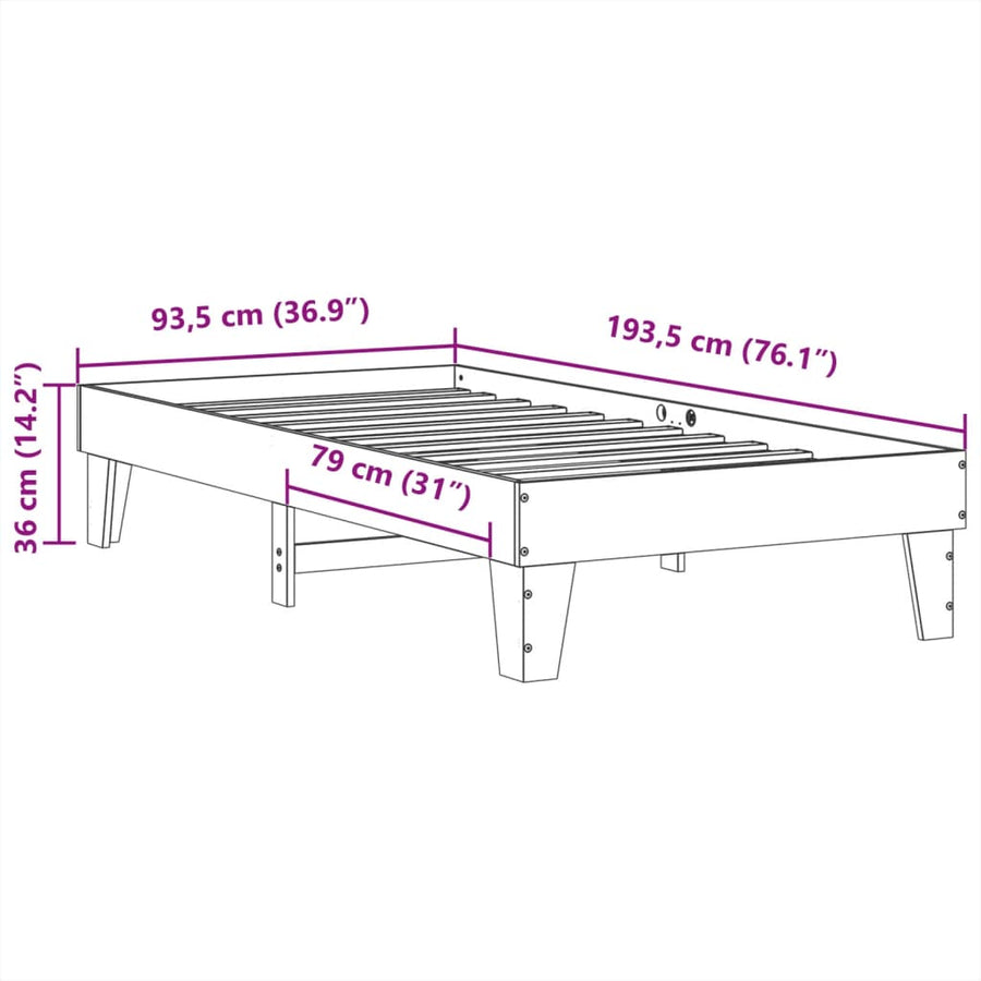 Bedframe zonder matras massief grenenhout wit 90x190 cm