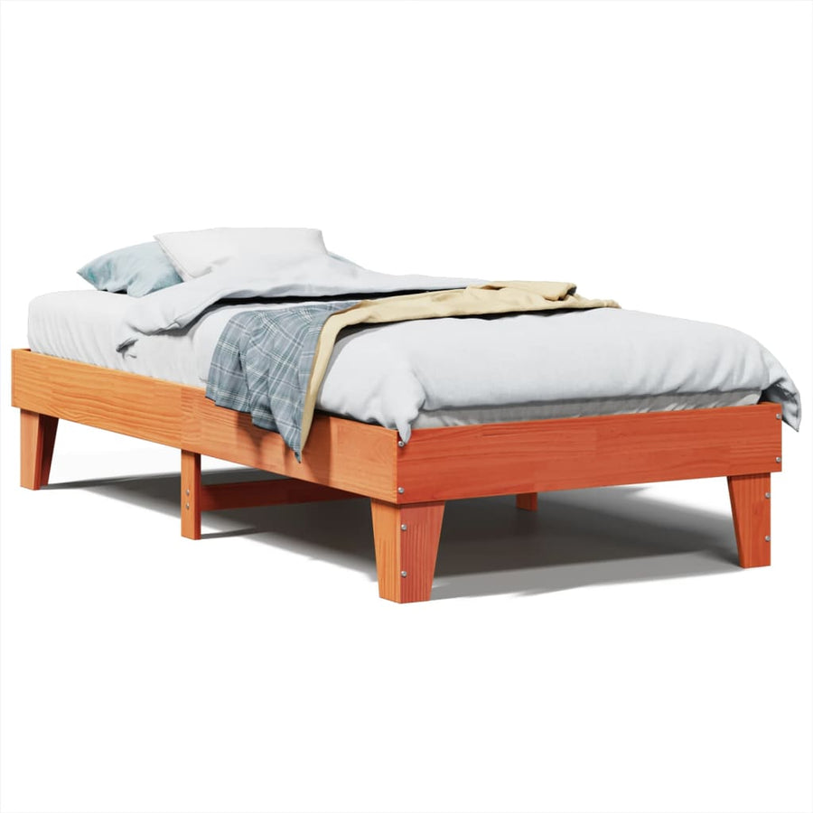 Bedframe zonder matras massief grenenhout wasbruin 75x190 cm