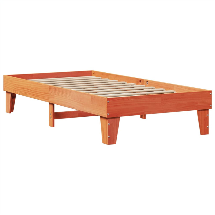 Bedframe zonder matras massief grenenhout wasbruin 75x190 cm