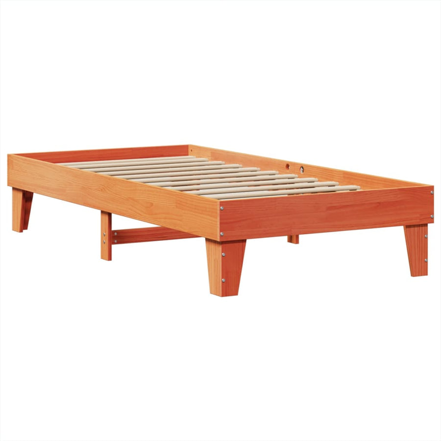 Bedframe zonder matras massief grenenhout wasbruin 75x190 cm