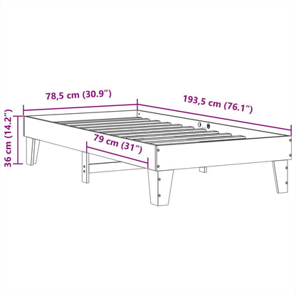 Bedframe zonder matras massief grenenhout wasbruin 75x190 cm
