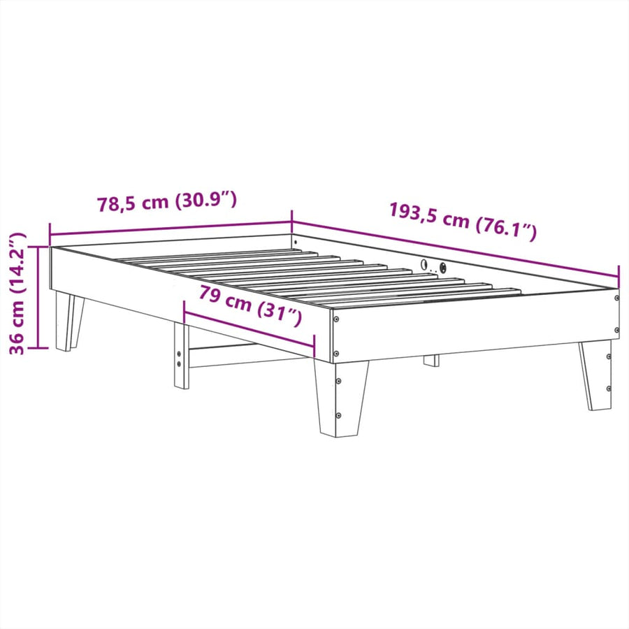 Bedframe zonder matras massief grenenhout wasbruin 75x190 cm