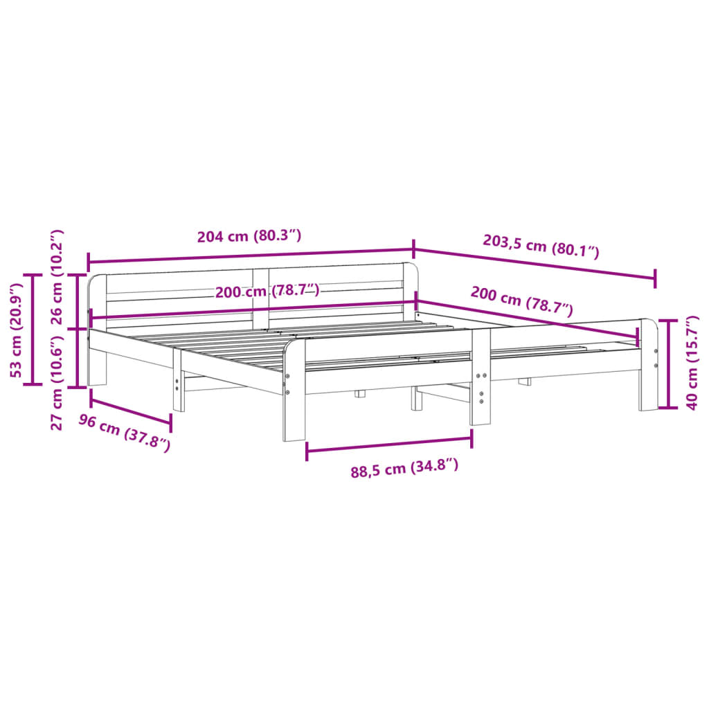Bedframe zonder matras massief grenenhout 200x200 cm