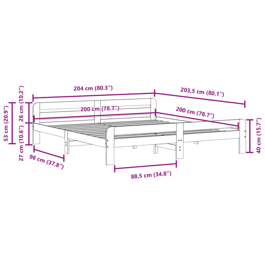 Bedframe zonder matras massief grenenhout 200x200 cm