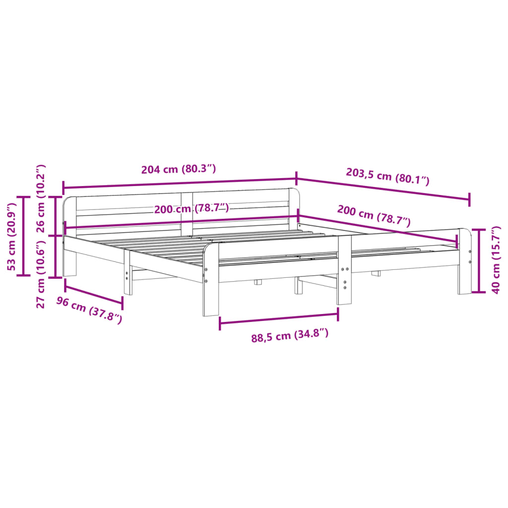 Bedframe zonder matras massief grenenhout wit 200x200 cm