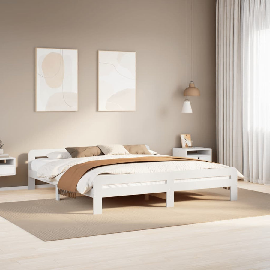 Bedframe zonder matras massief grenenhout wit 200x200 cm