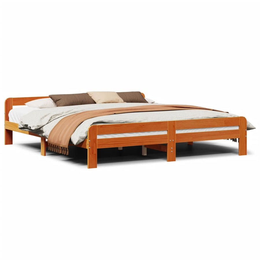 Bedframe zonder matras massief grenenhout wasbruin 200x200 cm