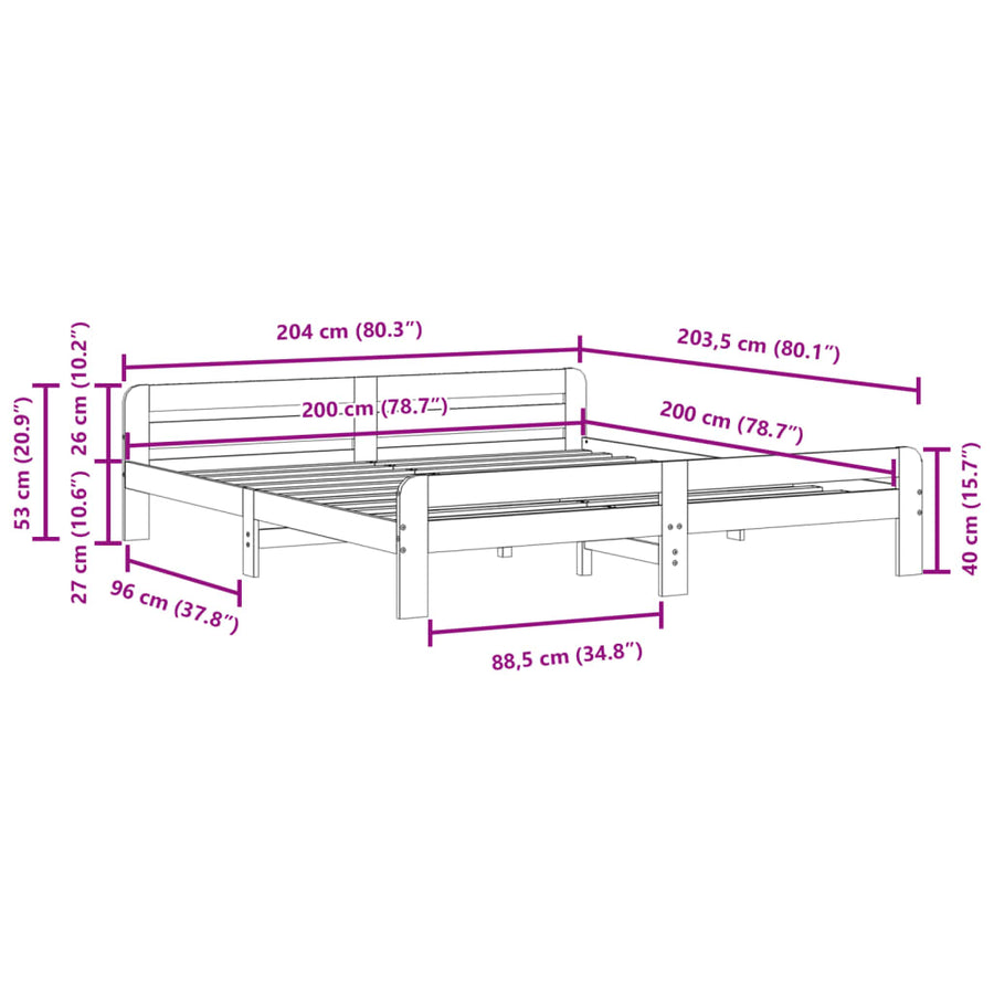 Bedframe zonder matras massief grenenhout wasbruin 200x200 cm