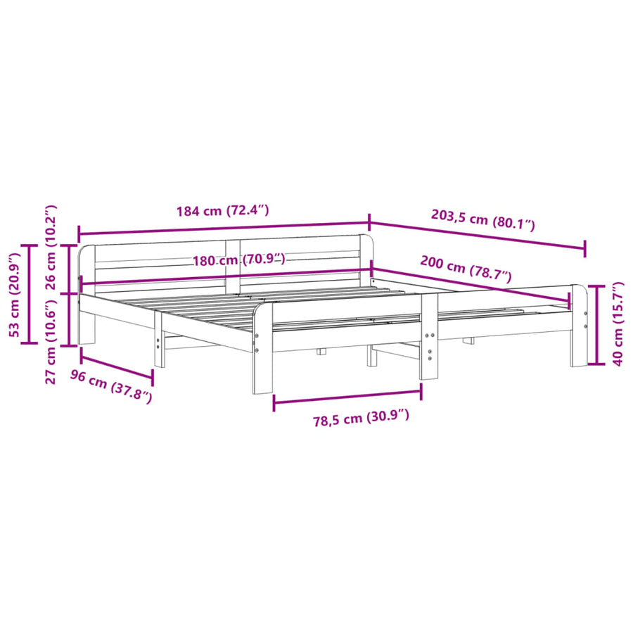 Bedframe zonder matras massief grenenhout wit 180x200 cm