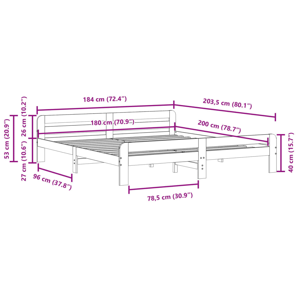 Bedframe zonder matras massief grenenhout wasbruin 180x200 cm