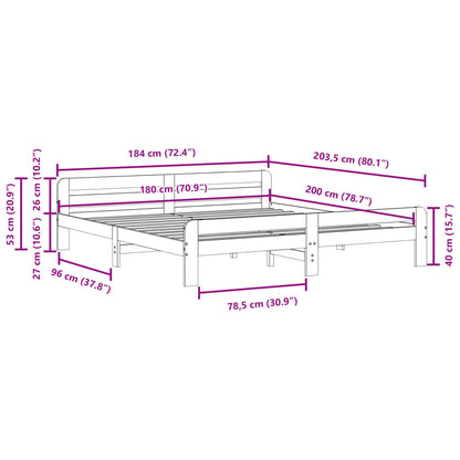 Bedframe zonder matras massief grenenhout wasbruin 180x200 cm