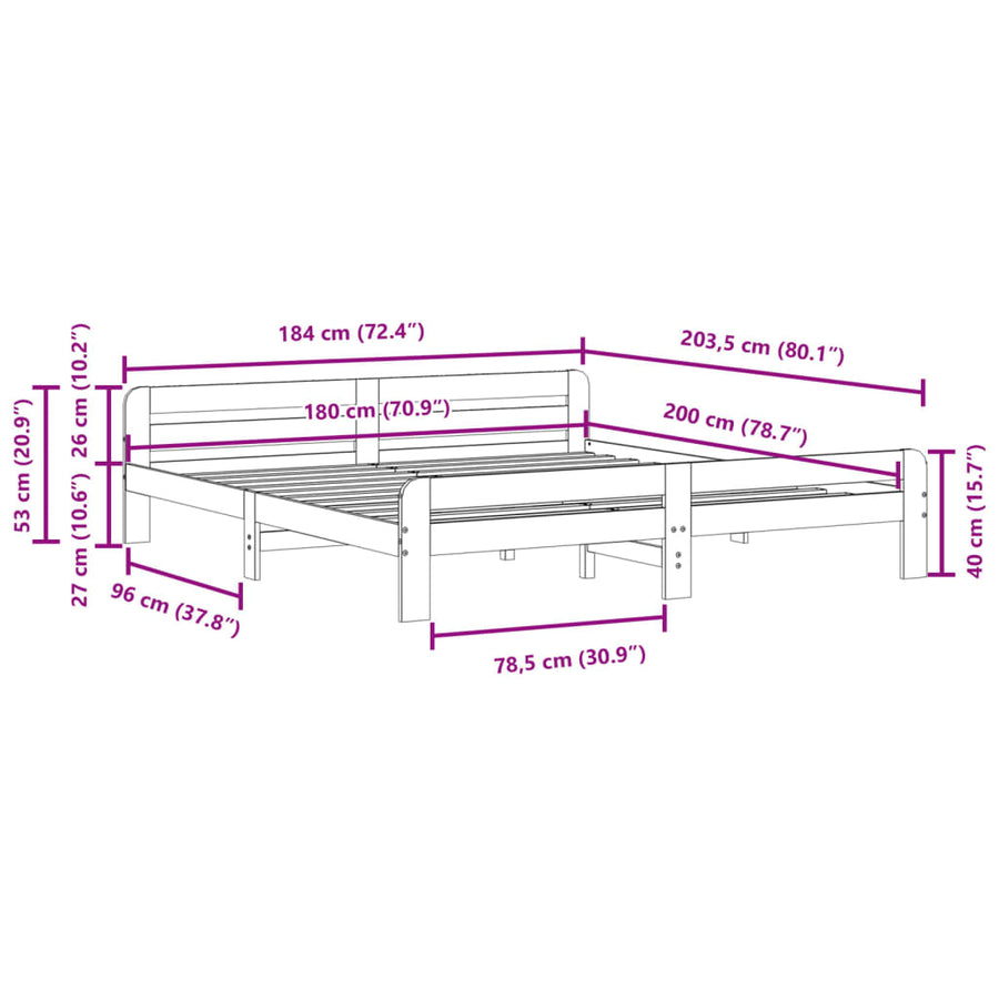 Bedframe zonder matras massief grenenhout wasbruin 180x200 cm