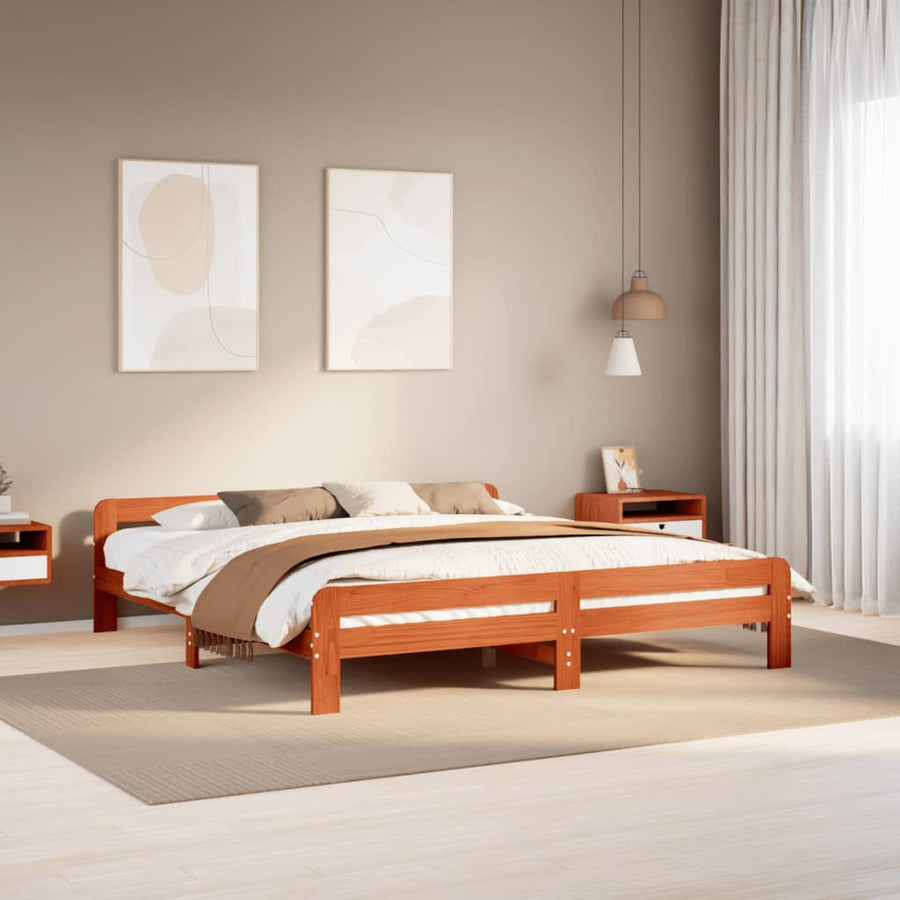 Bedframe zonder matras massief grenenhout wasbruin 180x200 cm