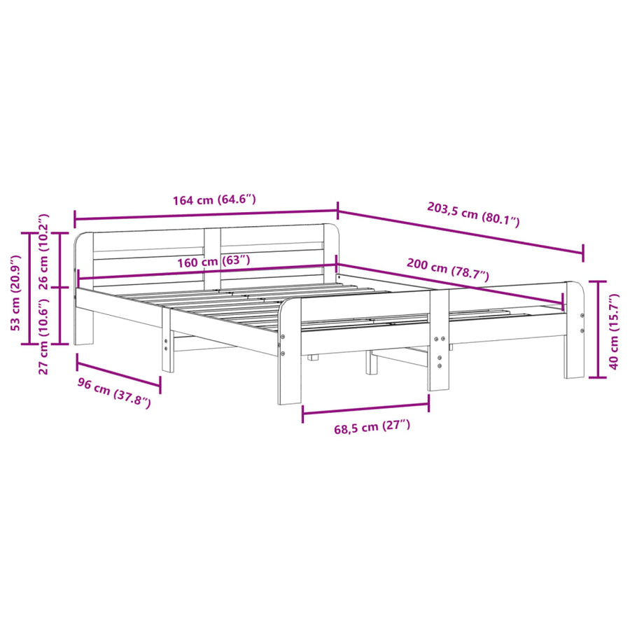 Bedframe zonder matras massief grenenhout wasbruin 160x200 cm