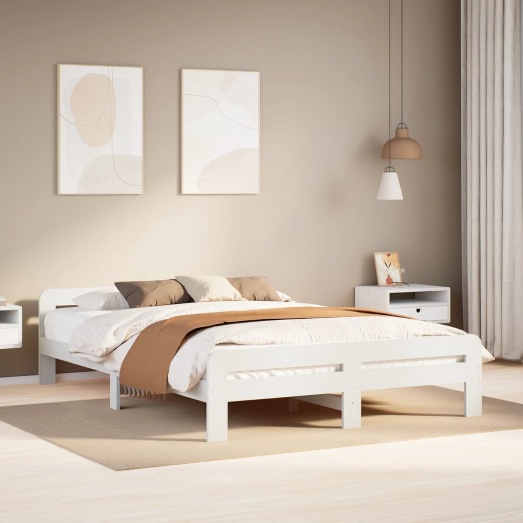 Bedframe zonder matras massief grenenhout wit 150x200 cm