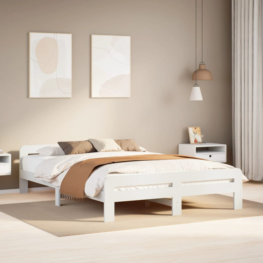 Bedframe zonder matras massief grenenhout wit 150x200 cm