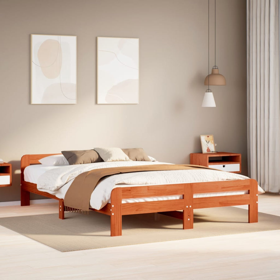 Bedframe zonder matras massief grenenhout wasbruin 150x200 cm