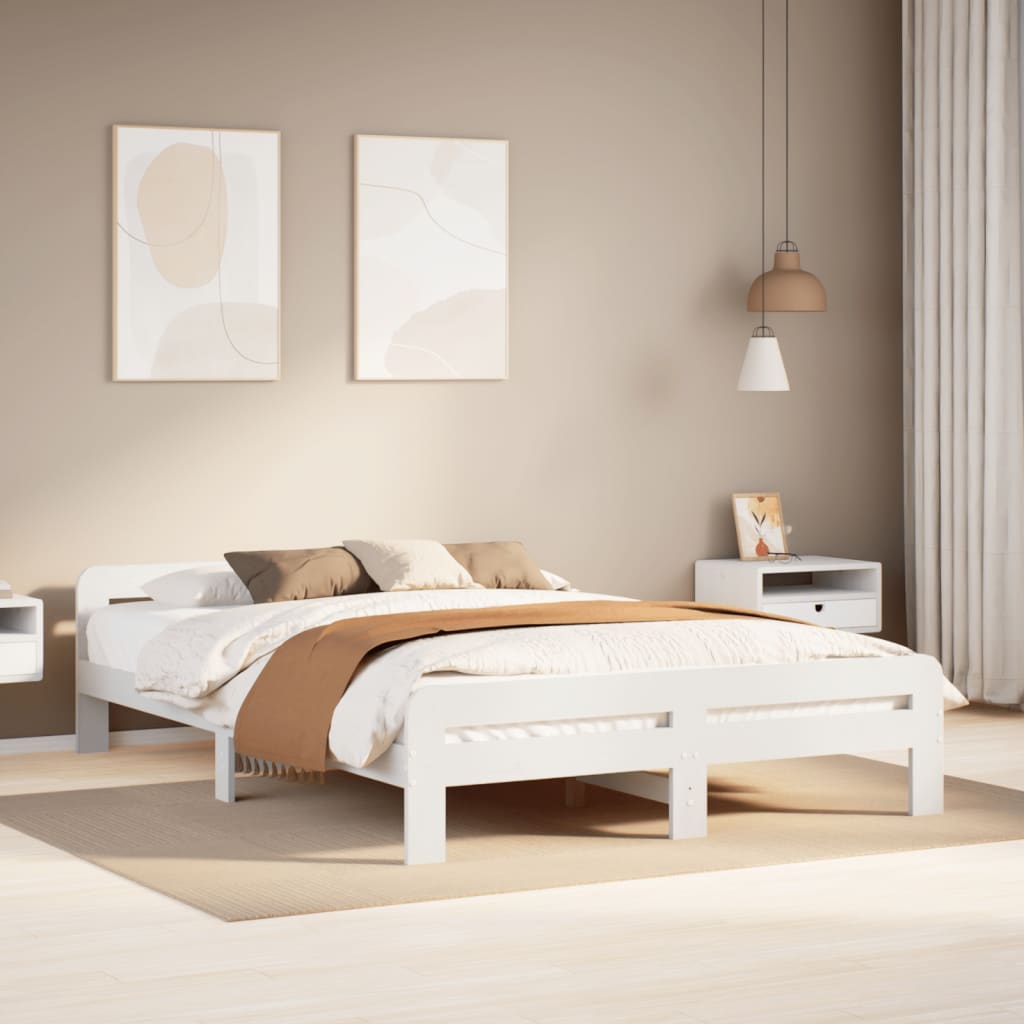 Bedframe zonder matras massief grenenhout wit 140x200 cm