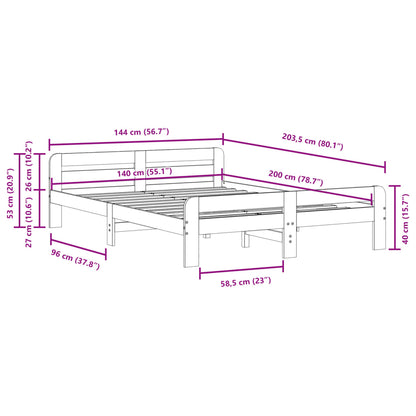 Bedframe zonder matras massief grenenhout wasbruin 140x200 cm