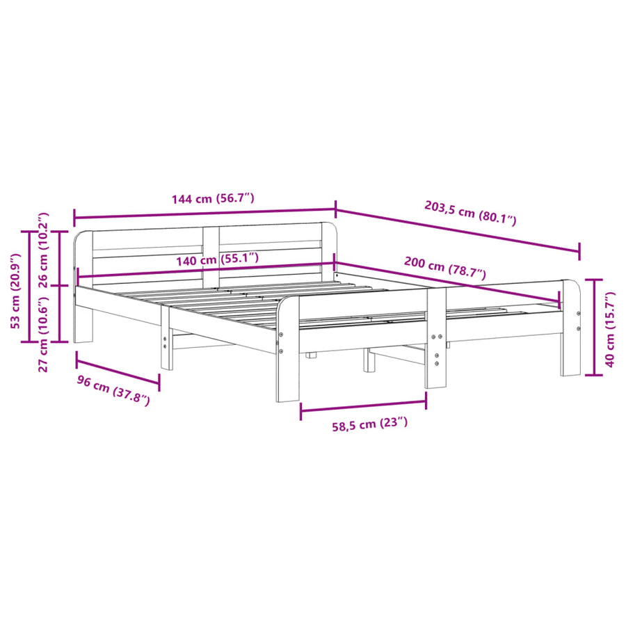 Bedframe zonder matras massief grenenhout wasbruin 140x200 cm