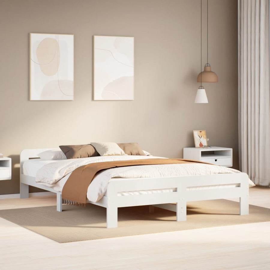 Bedframe zonder matras massief grenenhout wit 140x190 cm