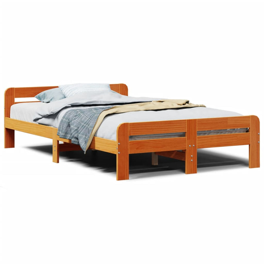 Bedframe zonder matras massief grenenhout wasbruin 135x190 cm