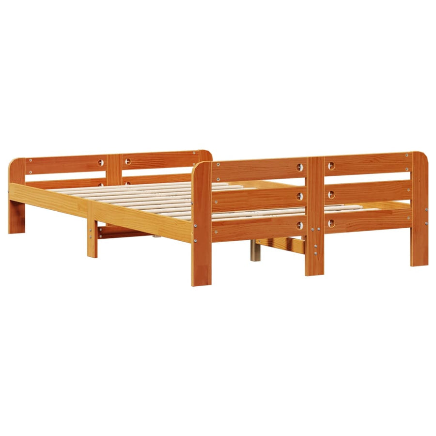 Bedframe zonder matras massief grenenhout wasbruin 135x190 cm