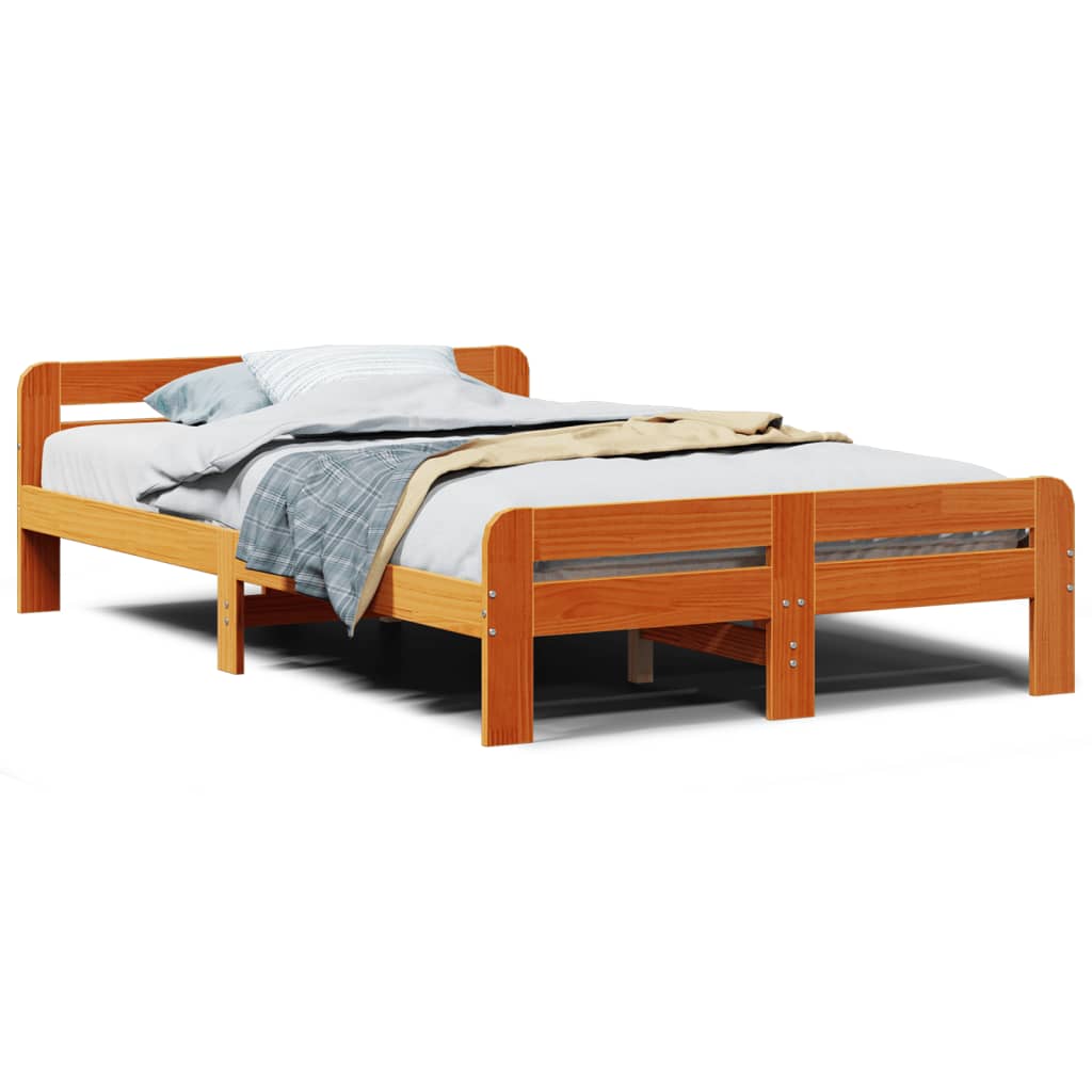 Bedframe zonder matras massief grenenhout wasbruin 120x190 cm