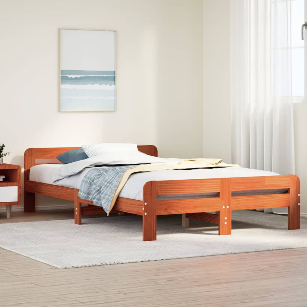 Bedframe zonder matras massief grenenhout wasbruin 120x190 cm