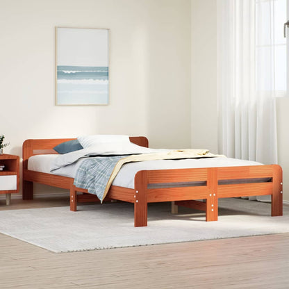 Bedframe zonder matras massief grenenhout wasbruin 120x190 cm