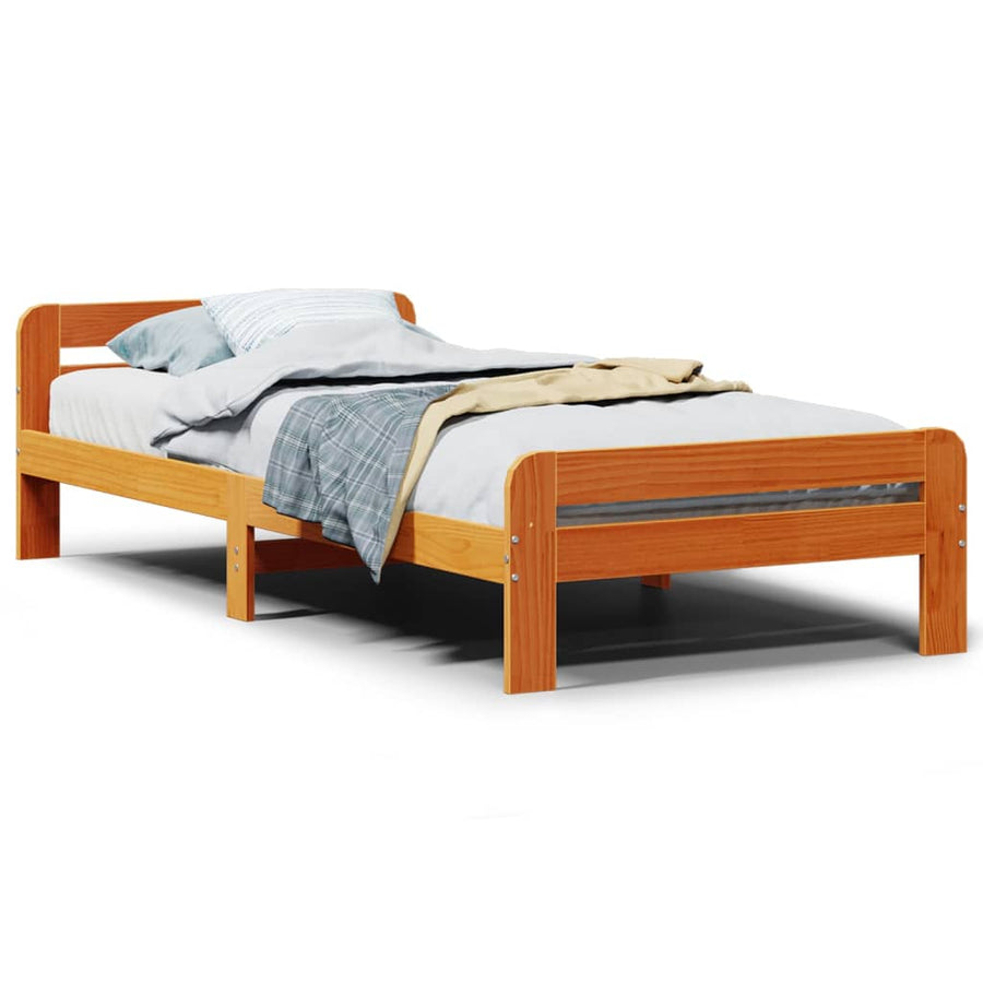 Bedframe zonder matras massief grenenhout wasbruin 75x190 cm
