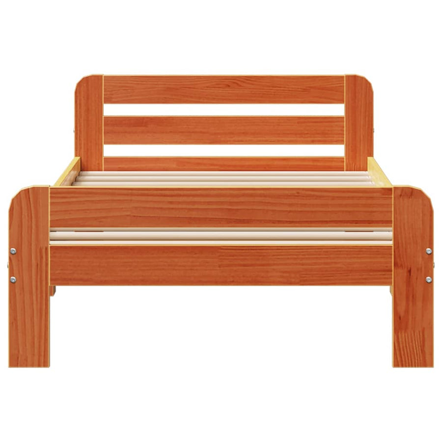 Bedframe zonder matras massief grenenhout wasbruin 75x190 cm