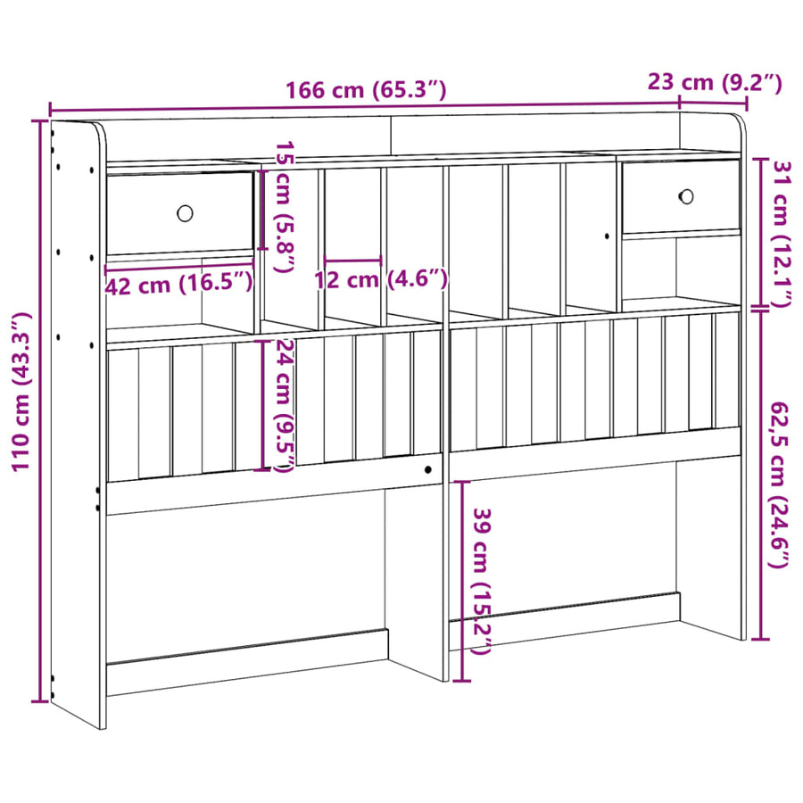Hoofdbord met opbergruimte 160 cm massief grenenhout wit