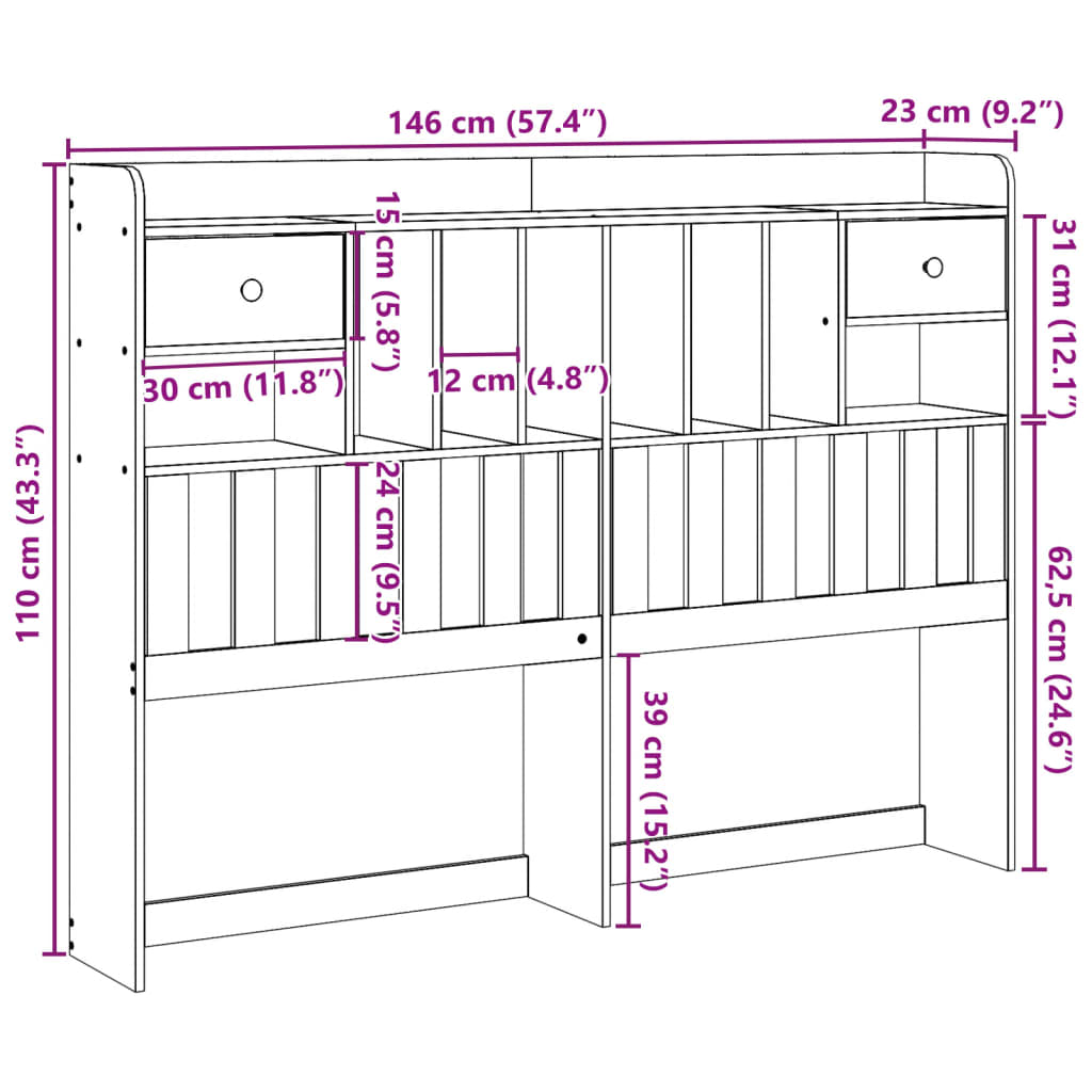 Hoofdbord met opbergruimte 140 cm massief grenenhout wit