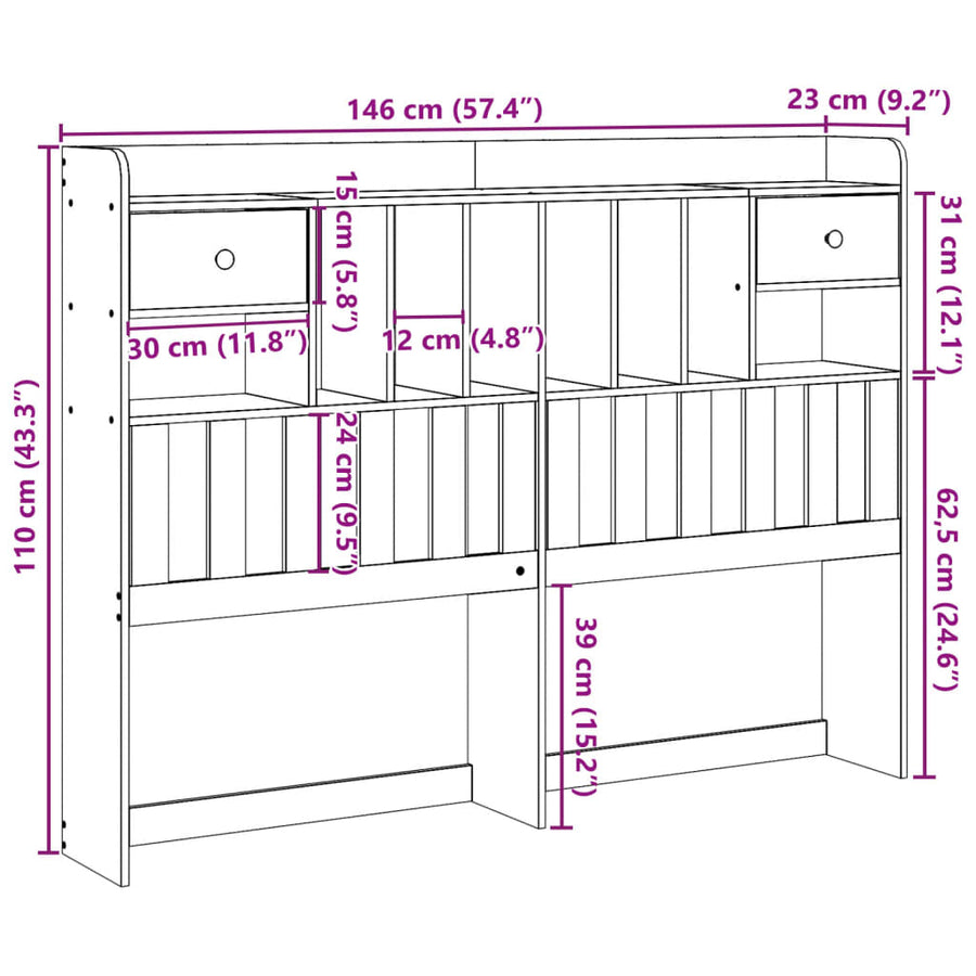 Hoofdbord met opbergruimte 140 cm massief grenenhout wit