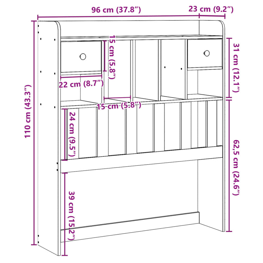 Hoofdbord met opbergruimte 90 cm massief grenenhout