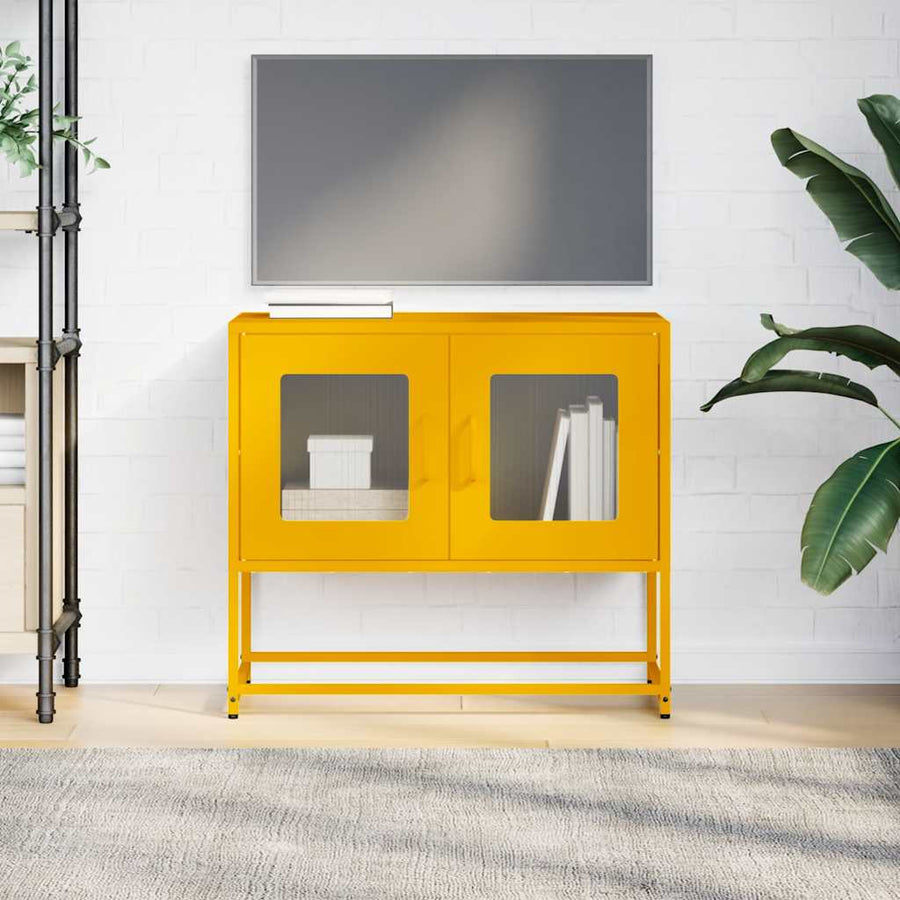 Tv-meubel 68x39x60,5 cm koudgewalst staal mosterdgeel