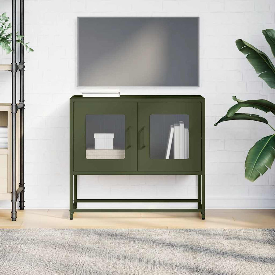 Tv-meubel 68x39x60,5 cm koudgewalst staal olijfgroen
