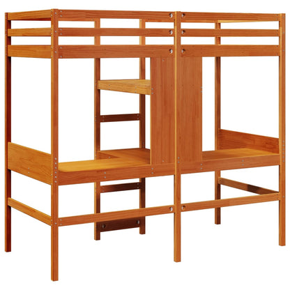 Hoogslaper met bureau en schappen grenenhout wasbruin 90x200cm