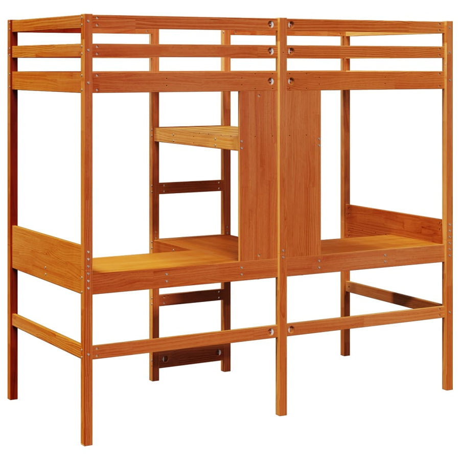 Hoogslaper met bureau en schappen grenenhout wasbruin 90x200cm
