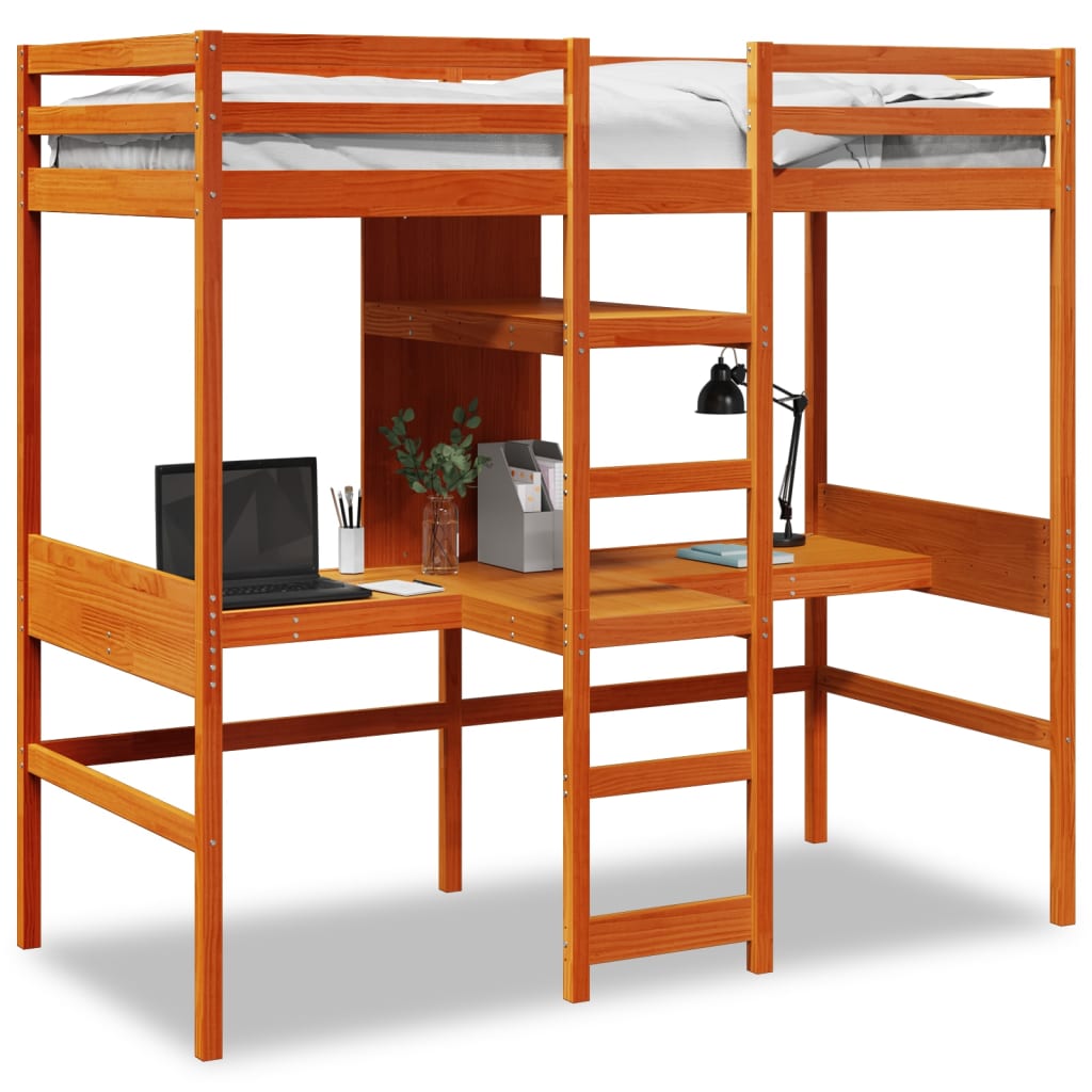 Hoogslaper zonder matras massief grenenhout wasbruin 90x190 cm