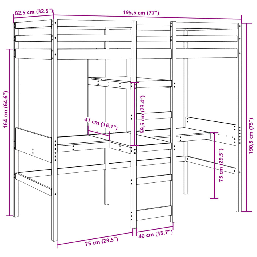 Hoogslaper zonder matras massief grenenhout 75x190 cm