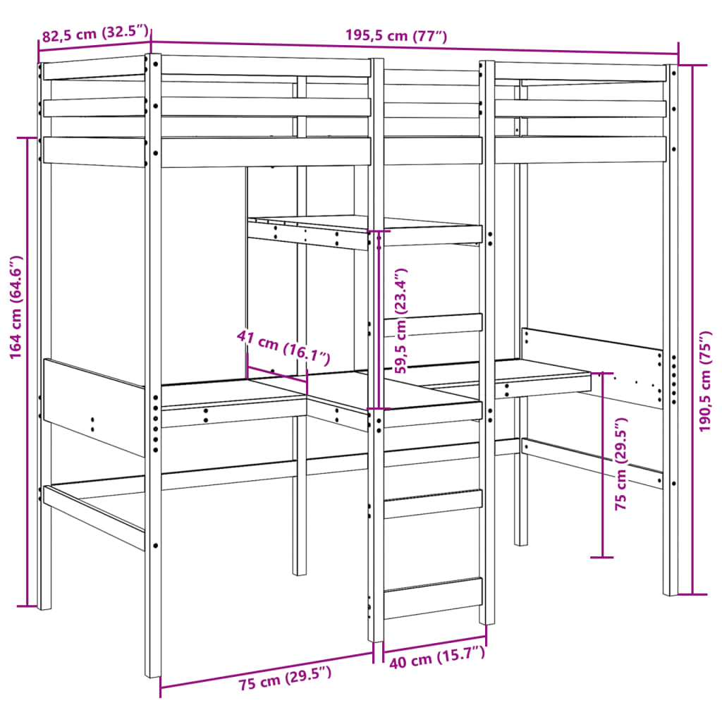Hoogslaper zonder matras massief grenenhout wit 75x190 cm