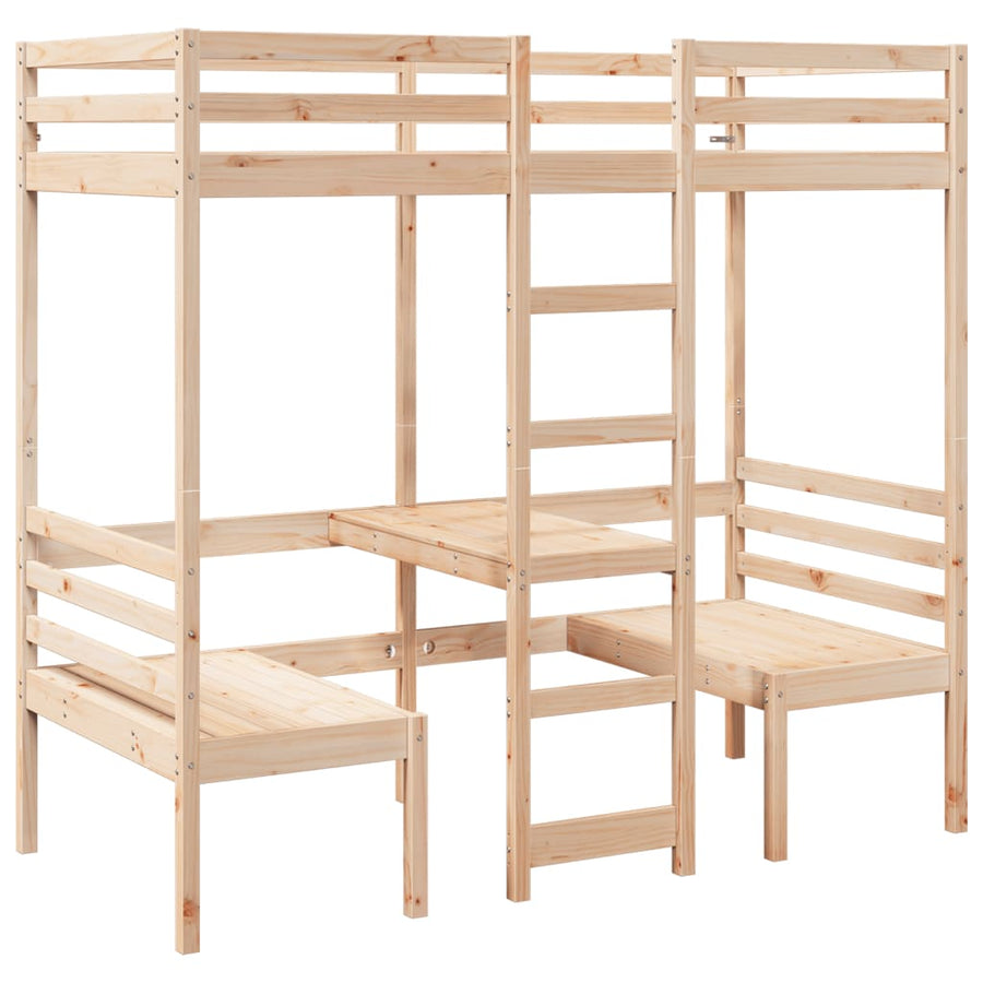 Hoogslaper met bureau en stoelen massief grenenhout 90x200cm